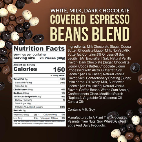 1 SweetGourmet Chocolate Covered Espresso Beans Blend | White Milk Dark Chocolate | Pound