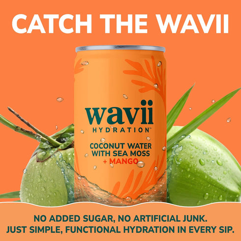 12 Pack, 11 oz Wavii Coconut Water with Sea Moss plus Mango, fl Clean Hydration with Electrolytes and Ocean-Derived