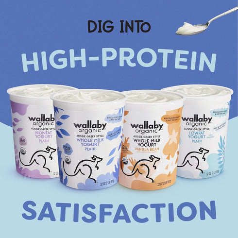 32 oz. Wallaby Organic Aussie Greek Whole Milk Yogurt, Vanilla Bean, USDA Organic