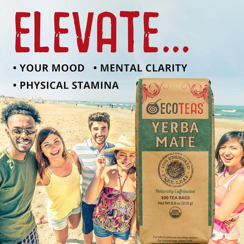 100 8.8 oz (Pack 1) ECOTEAS Premium Organic Yerba Mate Tea Bags Natural Energy & Detox Herbal Tea Coffee Alternative