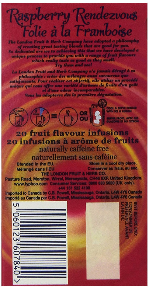 LONDON F&H COMPANY 20 1.4 Oz London Fruit & Herb Company Raspberry Rendezvous Tea, Tea Bags