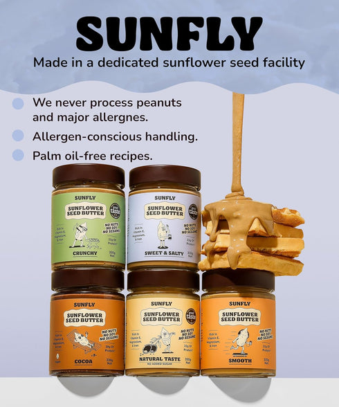 2x11.6oz SUNFLY Sunflower Butter, Vegan, Nut-Free, High Protein Spread, Rich in Vitamins & Minerals, Plant-Based Peanut