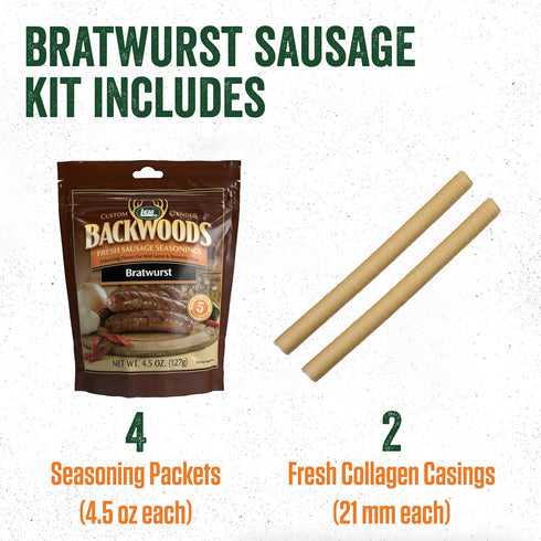 20 1 4.8 Package LEM Products Backwoods Bratwurst Fresh Sausage Seasoning Kit, Ideal for Wild Game and Domestic Meat