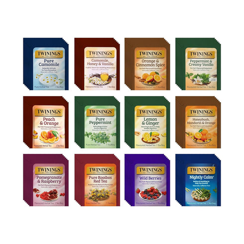 Twinings 48 Tea Bags Herbal Variety Pack 12 Herbal Flavors, Caffeine-Free, Individually