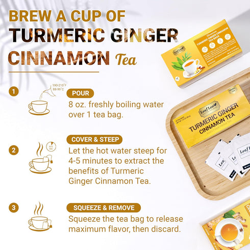 80 100% LeafLea Turmeric Tea with Ginger and Cinnamon, Premium Turmeric Ginger Tea Bags, Natural Ingredients Herbal