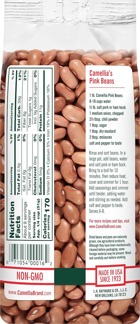 1 (Pack 2) Camellia Brand Dried Pink Beans Premium Non-GMO Legumes for Southwestern Chili, Puerto Rican Habichuelas
