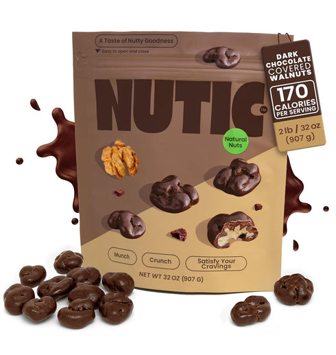 2 Lb, (Pack 1) Nutic Dark Chocolate Covered Walnuts - Premium Roasted Walnuts Drenched in Rich Dark Chocolate
