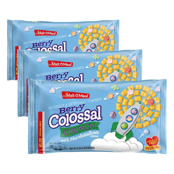 Malt-O-Meal Berry Colossal Crunch with Marshmallows Breakfast Cereal, Crunchy Corn and Oat