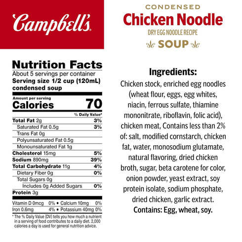 22.4 oz (12 Pack) Campbells Condensed Chicken Noodle Soup Dry Egg Noodle Recipe, Family Size Can