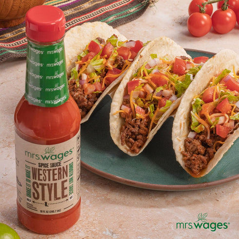 10 oz Mrs. Wages Western Style Spice Sauce, Medium Hot Sauce, Perfect for Tacos, Nachos, Chili Flavor With Fruity