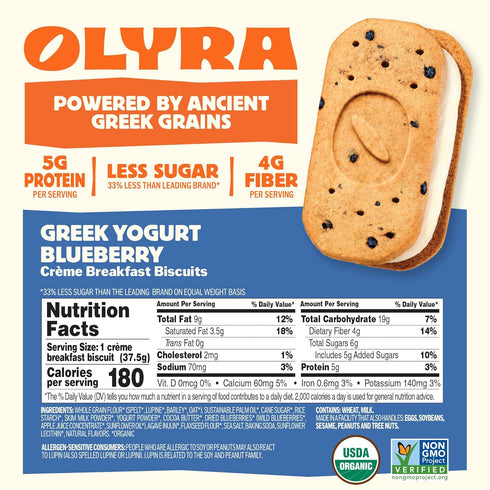 (Pack 24) Olyra Organic Snacks - Sandwich Breakfast Biscuits - Greek Yogurt - Healthy Snacks for Adults and Kids