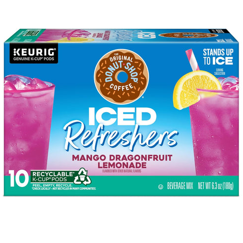 60 Count (6 Packs 10) The Original Donut Shop Iced Refreshers, Mango Dragonfruit Lemonade Flavor, Keurig Single Serve