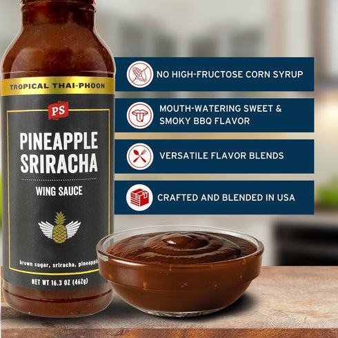 PS Seasoning Pineapple Sriracha Wing Sauce - Hot Wing Sauce with Sriracha, Pineapple, Brown Sugar - All Purpose Chicken Wing Sauce for Chicken, Seafood, Pork and more