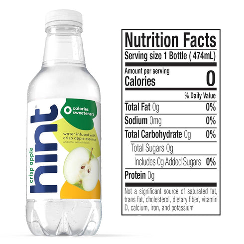 16 Oz (Pack 24) Hint Fruit-Infused Bottled Water, Crisp Apple - Sugar Free Flavored Water with Zero Calories, Naturally