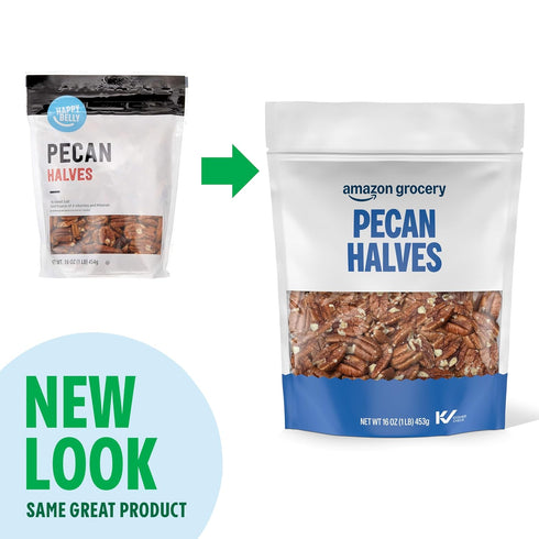 16 Oz Packaging Amazon Grocery, Pecan Halves, (Previously Happy Belly, May Vary)