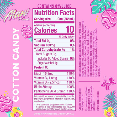 (Pack 12) Alani Nu Cotton Candy Sugar Free Energy Drink
