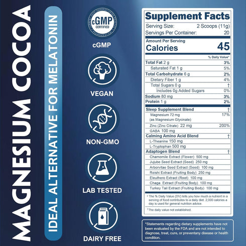 20 Veltracha Magnesium Hot Cocoa, Mushroom Hot Chocolate Powder with Reishi, GABA & L-Theanine, Natural Sleep Aid Drink