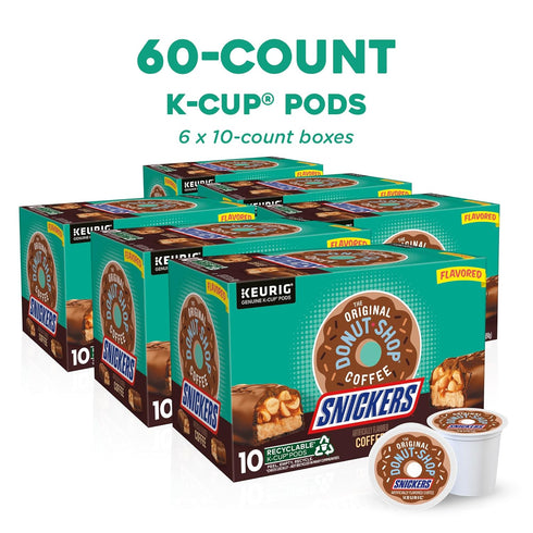 60 Count, (6 Packs 10) The Original Donut Shop Snickers Coffee, Keurig Single Serve K-Cup Pods, Flavored Coffee