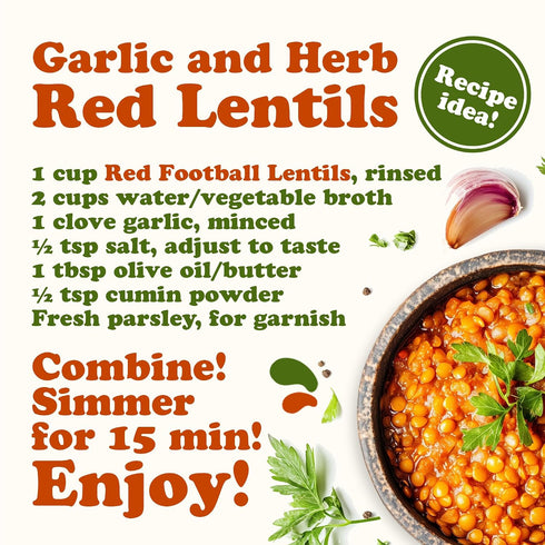 1 Food to Live Organic Red Lentils (Football), Pound Whole Decorticated Red Lentils, Non-GMO, Vegan, Kosher, Bulk