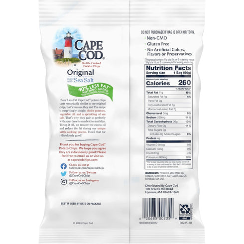 2 Oz (Pack 6) Cape Cod Potato Chips, Less Fat Original Kettle Chips