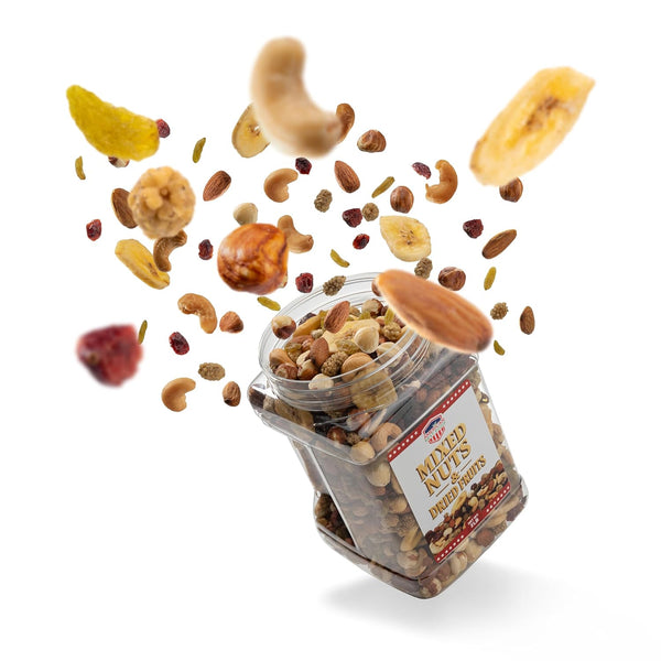 American Best Food Premium Mixed Nuts & Dried Fruits Jar Salted Almonds, Cashews, Hazelnuts, Banana