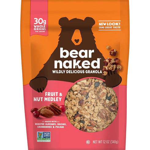 Kellogg's (Pack 12) Bear Naked Granola Cereal, Whole Grain Granola, Breakfast Snacks, Fruit and Nut Medley