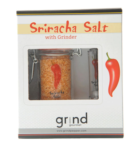 Set, Sriracha, Grind Gourmet Sriracha Flavored Salt and Salt Grinder Gift Jar of Sriracha Flake Salt and Salt Grinder