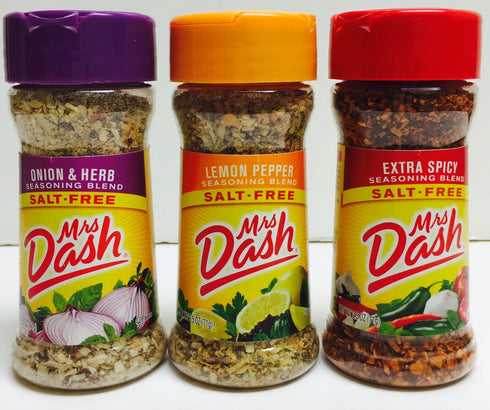 Mrs Dash Salt-Free Seasoning Blend Variety, 3 Packs - Extra Spicy, Lemon Pepper, Onion & Herb