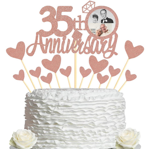 Sumerk 35th Anniversary Cake Topper, 13PCS Rose Gold Glitter Cake Decorations for Wedding Anniversary Celebration Party