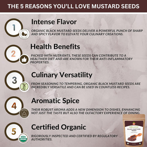 SPICY ORGANIC Indian Black Mustard Seeds - 4 oz - Whole, Pure, and Natural Dried Mustard Seed for Cooking and Seasoning - USDA Certified Organic, Kosher, Gluten-Free, and Non-GMO