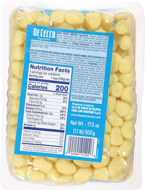 De Cecco No.402, 17.5 (Pack 12) Pasta, Mini Potato Gnocchi Ounce