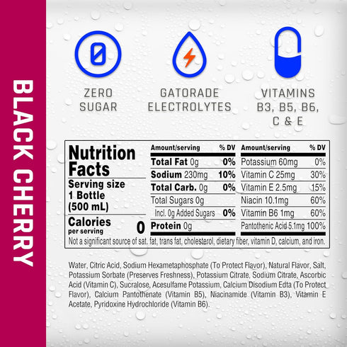16.9 Oz (12 Count) Propel, Black Cherry, Zero Calorie Sports Drinking Water with Electrolytes and Vitamins C&E, Fl