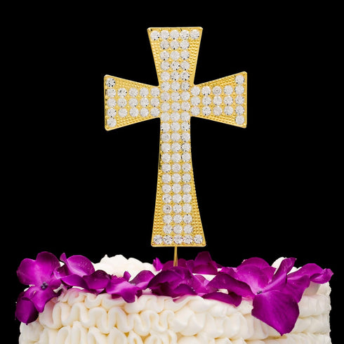 Ella Celebration Cross Cake Topper, Religious Wedding, Baptism, Christening, First Communion Decoration, Gold
