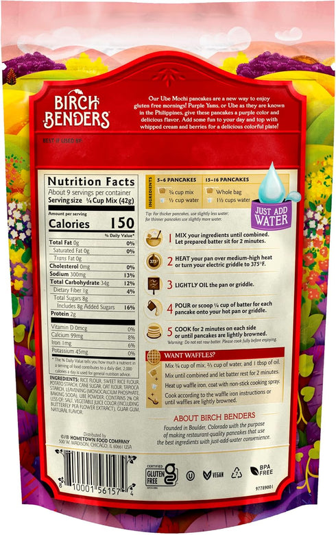 14 oz (Pack 2) Birch Benders Ube Mochi Pancake & Waffle Mix, Bag