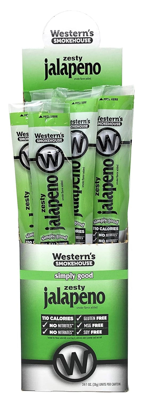 1.0 Pack 24-110 8g Western's Smokehouse Jalapeno Jerky Meat Sticks - Ounce, of Calories, Protein, Gluten-Free