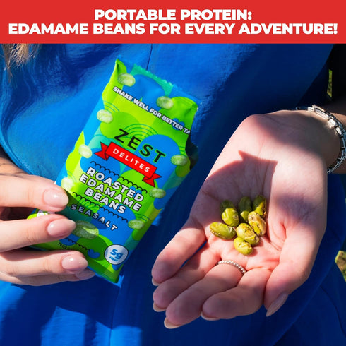 (12g), 0.9oz 24 Pack Edamame Beans Snack by Zest Delites, Crunchy Dry Roasted, Sea Salt, Healthy Snacks High Protein