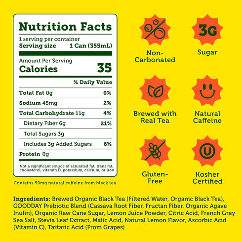 12 Oz Halfday, Prebiotic Lemon Iced Tea, Fl Can