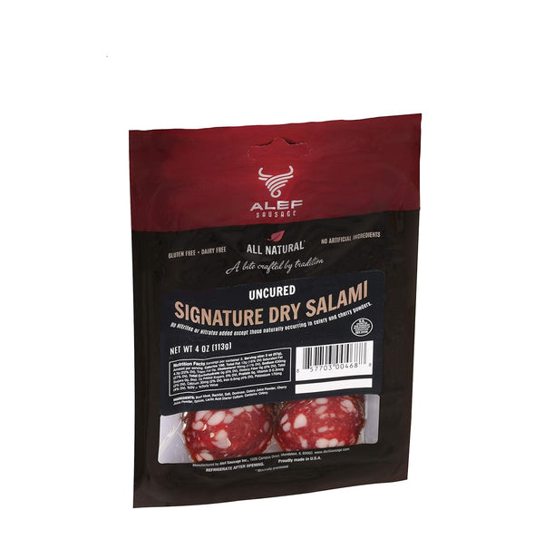 ALEF Uncured All Natural Signature Dry Salami (3 packages 4 oz. each)NITRATE FREE,