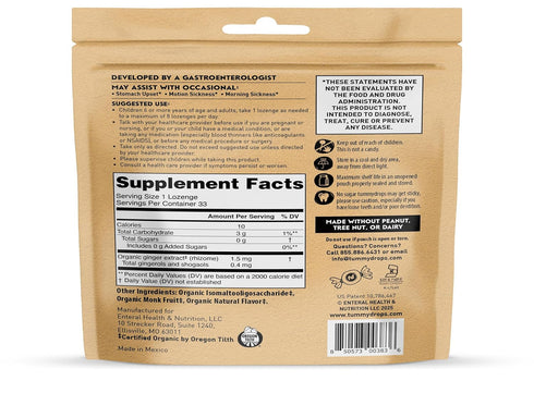 Tummydrops, 33 Lozenges No Sugar Sweet Blackberry Ginger Flavor, Gluten Free & Vegan, Individually Wrapped Organic