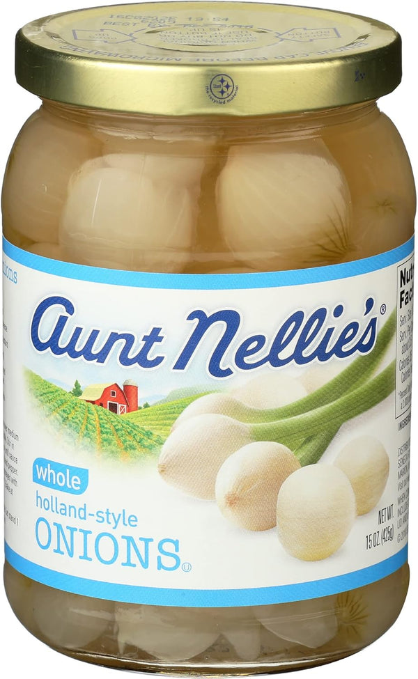 Aunt Nellies Whole Holland-Style Onions | Mildly Sweet-Tart and Delicious | Imported