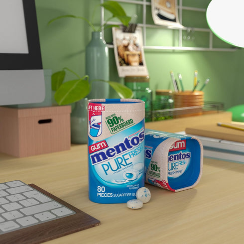 Mentos Pure Fresh Sugar-Free Chewing Gum with Xylitol, Fresh Mint, 80 Piece in Recyclable Paperboard Bottle
