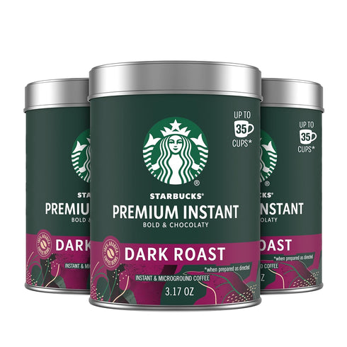 Starbucks Premium Instant Coffee, Dark Roast Coffee, Arabica Beans, Three 3.17 oz