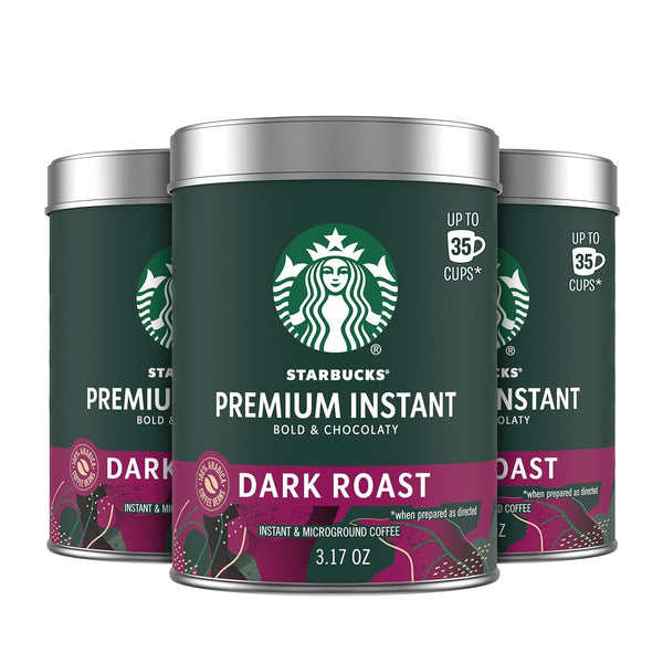 Starbucks Premium Instant Coffee, Dark Roast Coffee, Arabica Beans, Three 3.17 oz