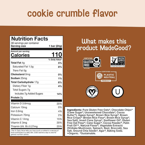 (30 Count) MadeGood Chocolate Drizzled Granola Bars, Cookie Crumble Bulk Gluten Free Snacks