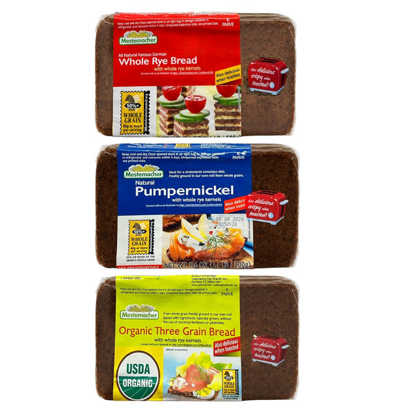 Mestemacher Natural High Fiber Bread 3 Flavor Variety Bundle: (1) Mestemacher Organic