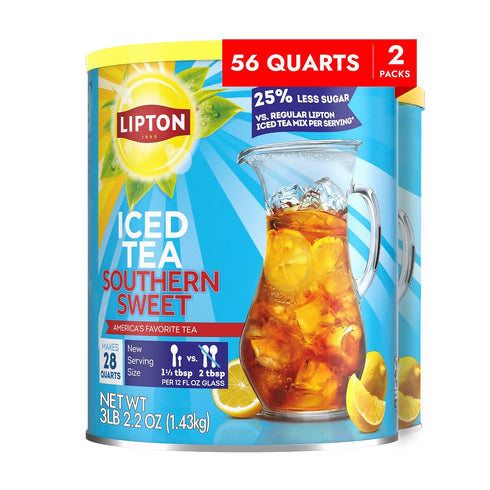 Lipton Southern Sweet Reduced Sugar Iced Tea Mix, 28QT (Pack of 2)