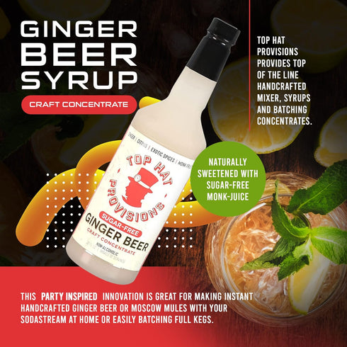 32 32oz Top Hat Keto Sugar Free Diet Ginger Beer Syrup - Made with Organic Monk Fruit Zero Sugar Ginger Syrup for Soda
