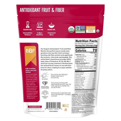 BetterBody Foods Organic Antioxidant Fruit and Fiber Superfood Blend, 12.7 Ounce Powder