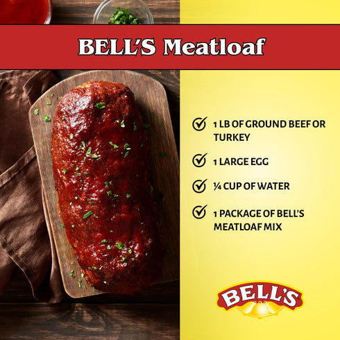 3 oz Bell's Meatloaf Mix, Classic Homestyle Recipe Made with Bell's Seasoning Perfect for Beef, Turkey & Comfort Meals
