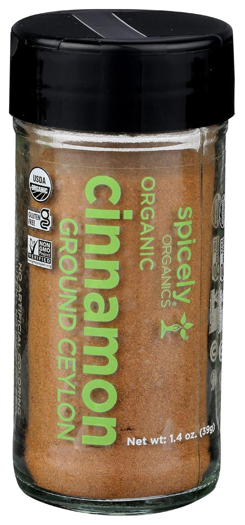 SPICELY Organics Ground Ceylon Cinnamon Spice In Jar, Gluten Free, Vegan, 1.4 Ounces
